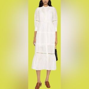 SANDRO Opale Linen Blend Lace-Detail Midi Dress Size FR 34